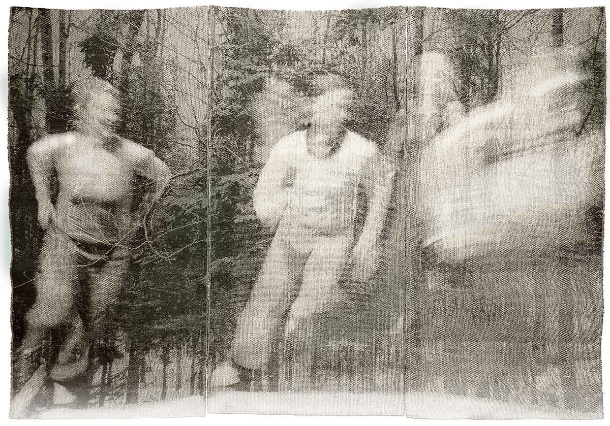 Three panels showing blurry sepia pictures of children against a forest backdrop.  