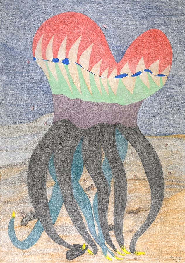 A colourful drawing of an octopus. 